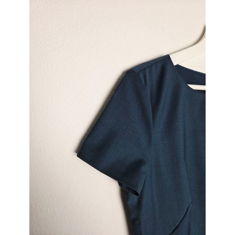 Theory Betty Dress 6 Blue Deep Teal Wool Blend Short Sleeves Sheath Career - Picture 5 of 14